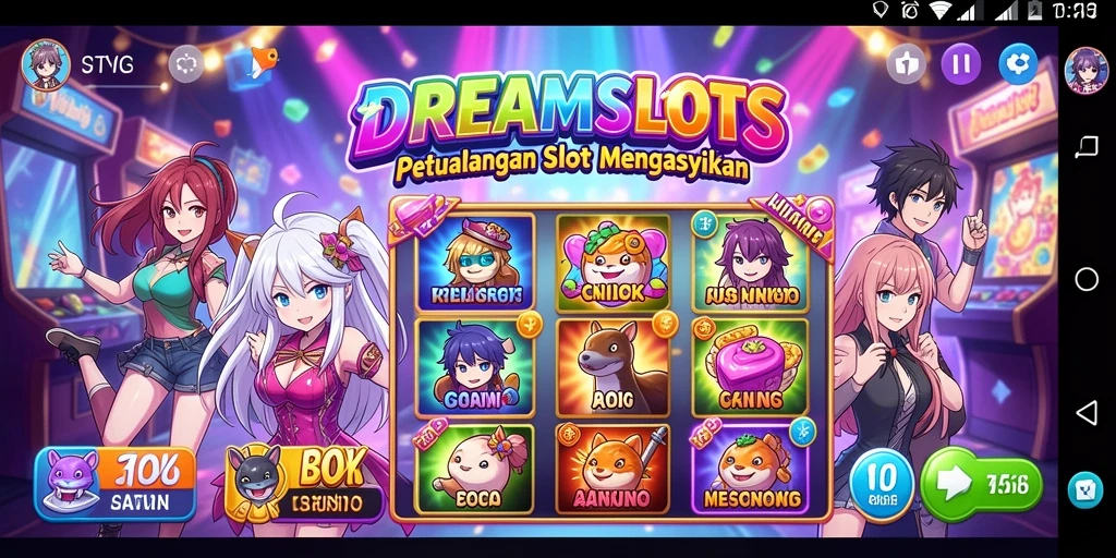Tampilan menarik dari gameplay <strong>DREAMSLOTS</strong> dengan karakter anime yang menggemaskan.