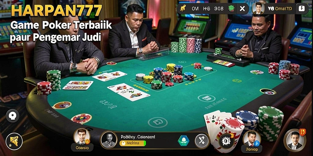 Tangkapan layar utama HARAPAN777 menampilkan aksi poker seru dan interaksi pemain.