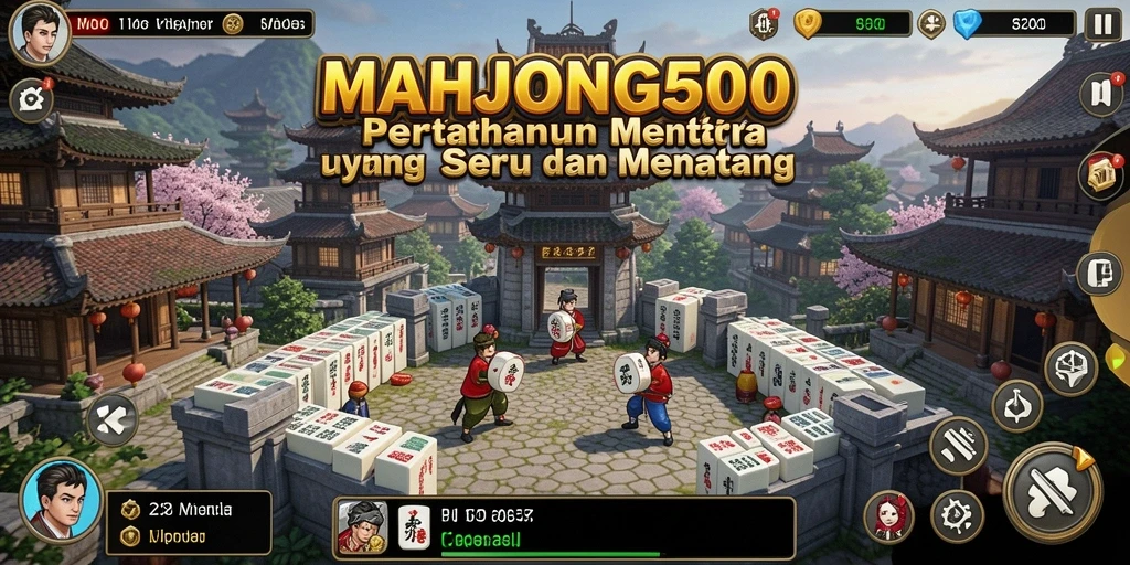 Tangkapan layar menggambarkan aksi seru di gameplay Tower Defense MAHJONG500.