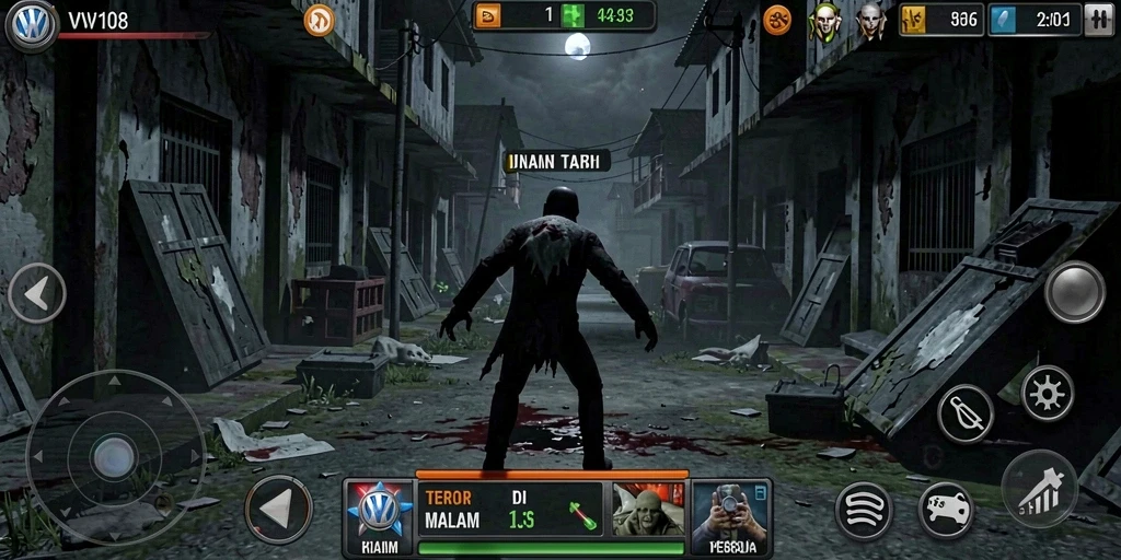Tampilan gameplay VW108 dengan suasana horor yang mencekam.